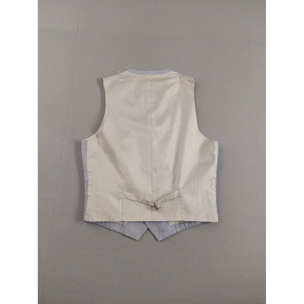 Banana Republic Men Suit Vest 40R Blue Stripe Tailored Fit Wrap Button Waistcoat - Picture 13 of 16